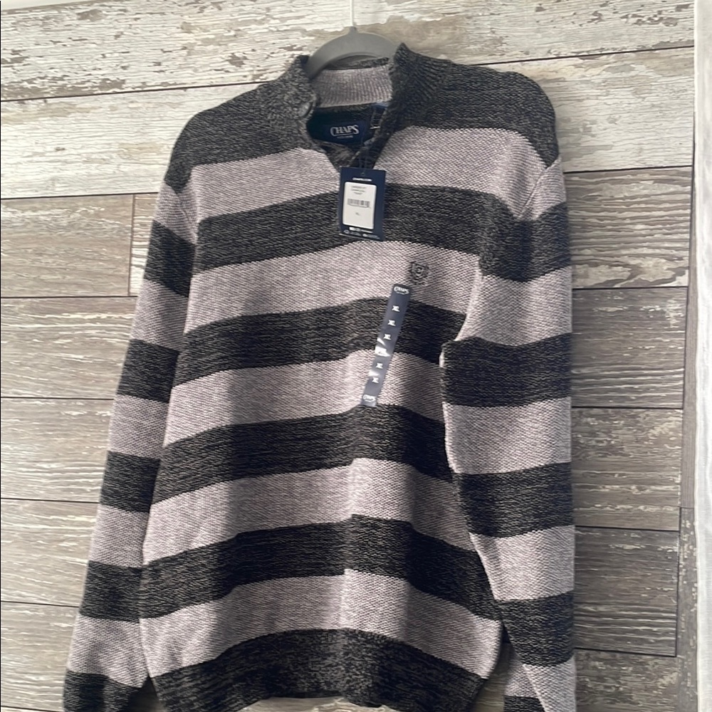 Chaps Men's Black and Gray Striped Sweater - Picture 3 of 3
